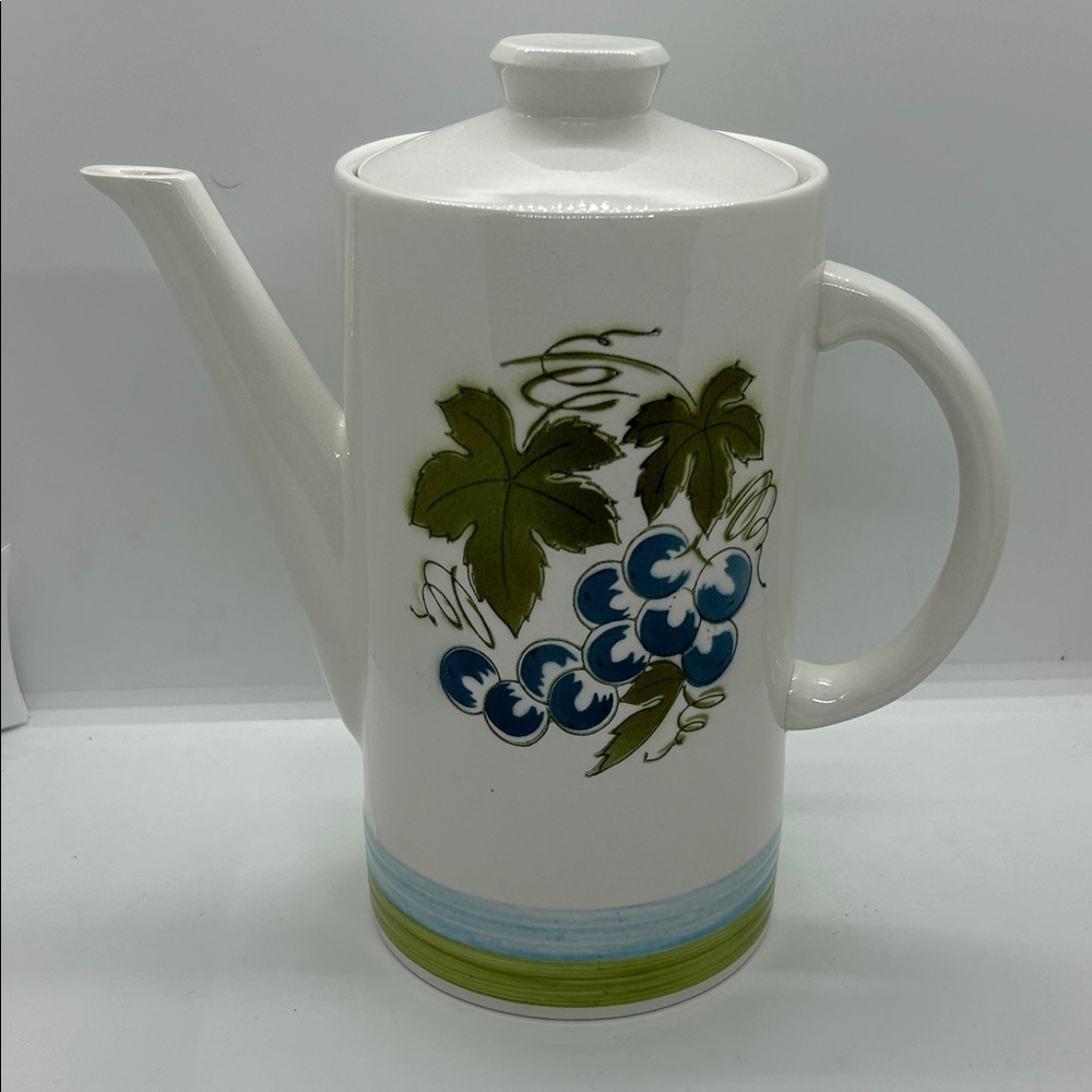 Vtg Harmony House Blue green Grapes 9.25" Ironstone Coffee Pot 9 Cup # 4265